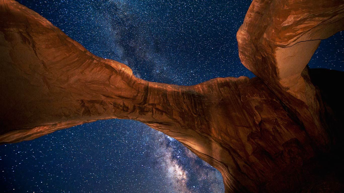 Milky Way above Double Arch in Arches National Park, Utah