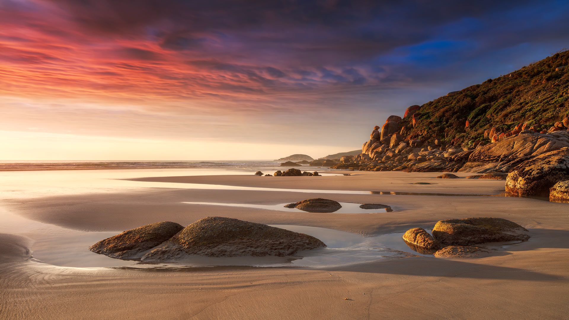 Beach in the evening light at Whisky Bay, Wilsons Promontory National Park, Victoria, Australia