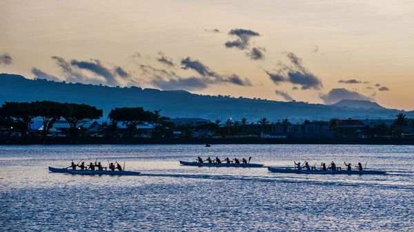 Canoes in Apia Harbor at Apia, Samoa