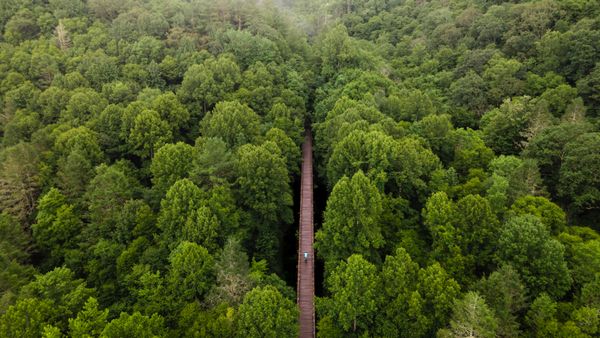 Aerial view of the Virginia Creeper Trail, Damascus, Virginia, United States