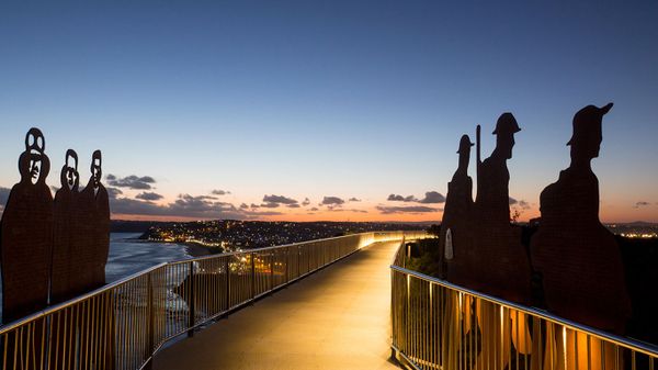 Anzac silhouettes at Newcastle Memorial Walk in Newcastle, New South Wales