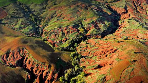 Aerial view of Rougier de Camarès, Aveyron, Midi-Pyrénées, France