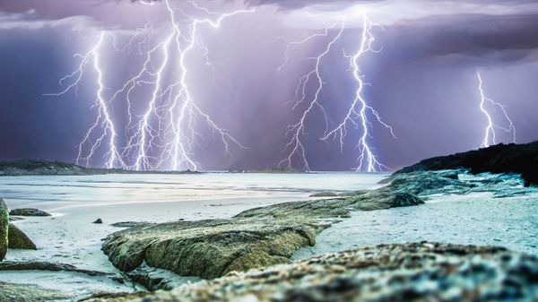 Lightning north of Perth, Western Australia