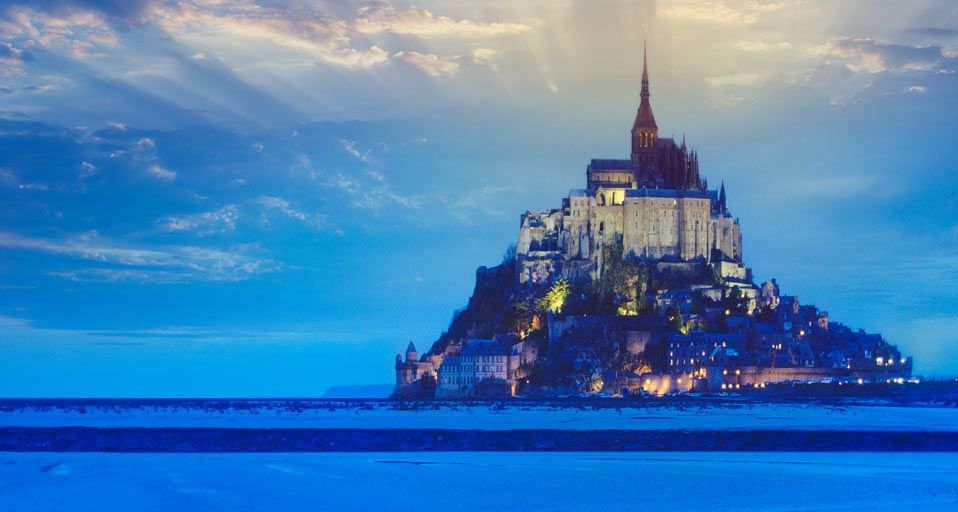 Mont-Saint-Michel at dusk, Normandy, France