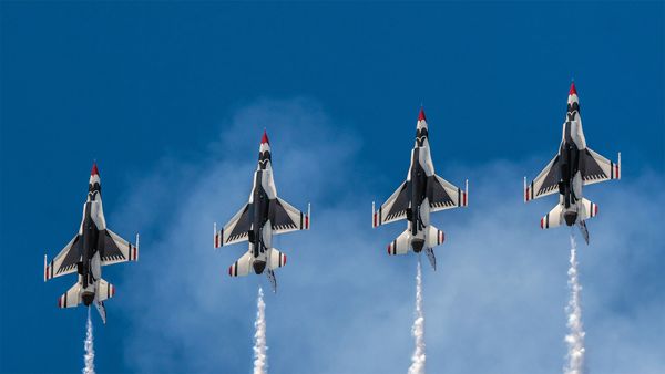 US Air Force Thunderbirds perform over Hampton, Virginia