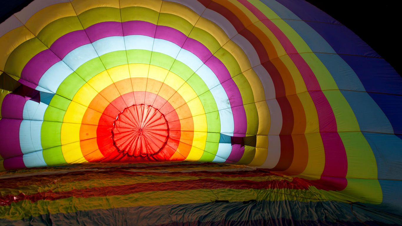 Inside a hot air balloon envelope during inflation at the Bristol International Balloon Fiesta