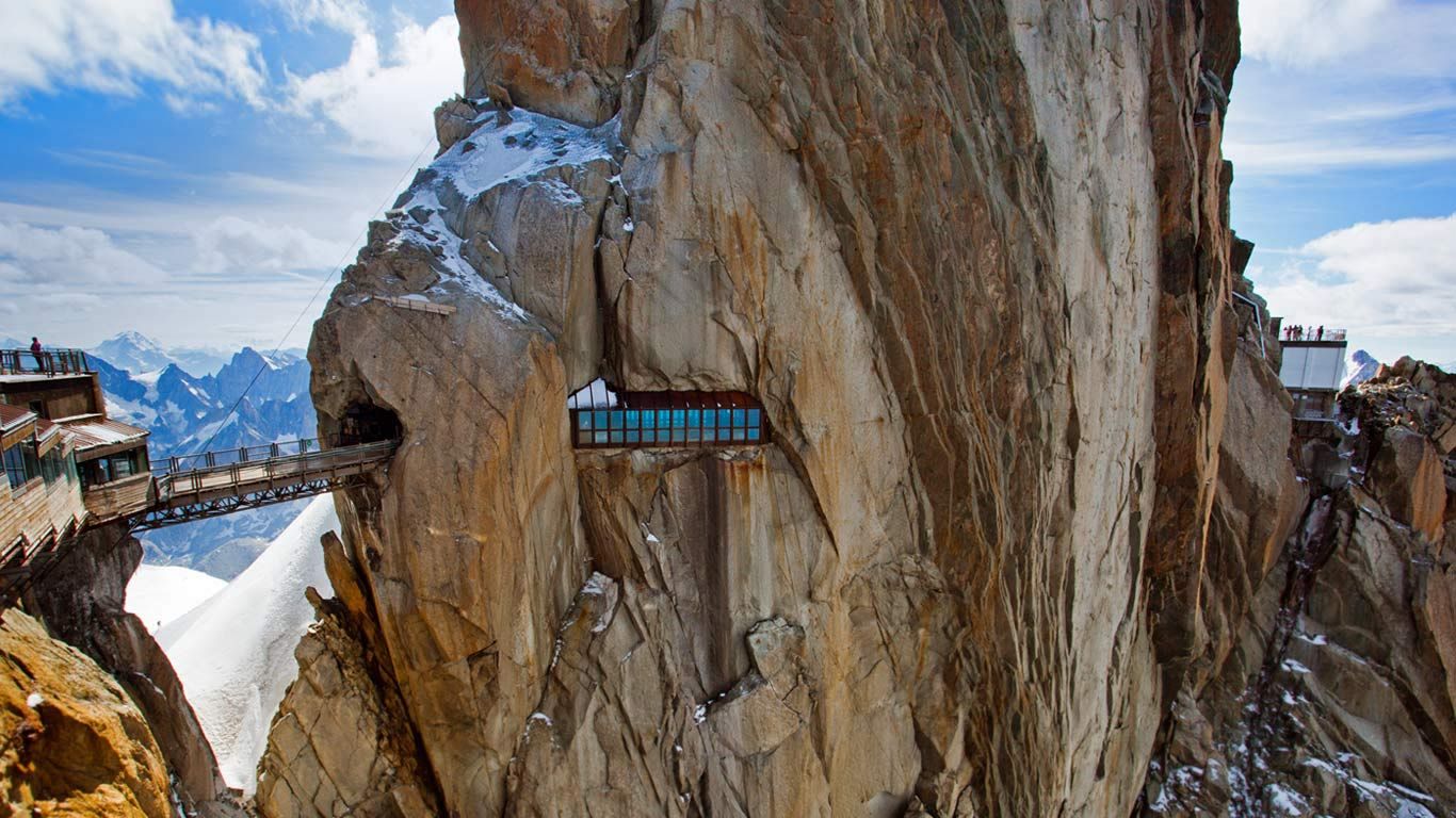 A walkway through a mountain peak in Chamonix, France