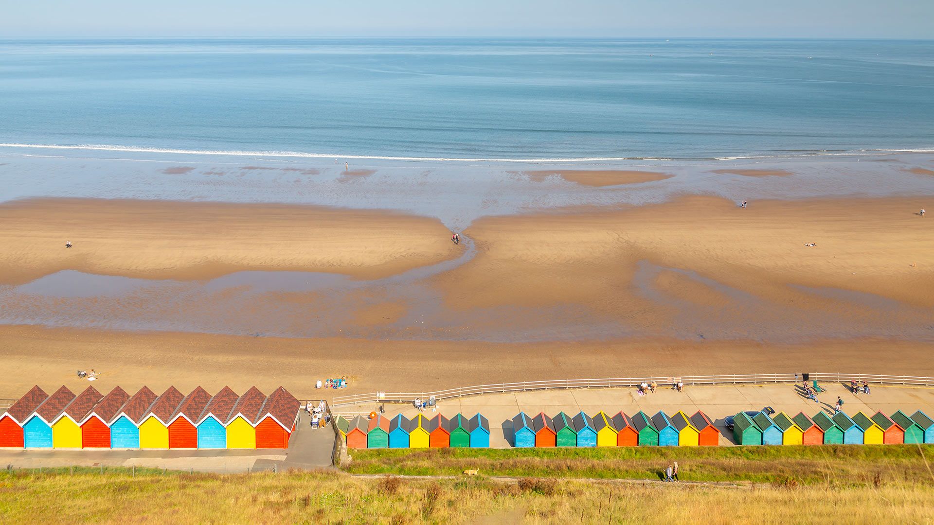 Beach huts on West Cliff Beach, Whitby, North Yorkshire