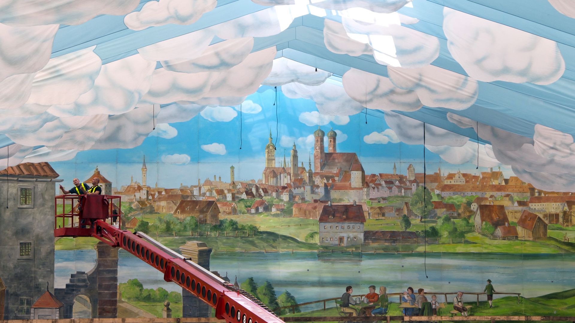 A beer tent at Oktoberfest in Theresienwiese, Munich, Germany