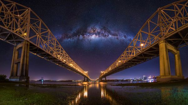The Crescent City Connection bridges in New Orleans, Louisiana