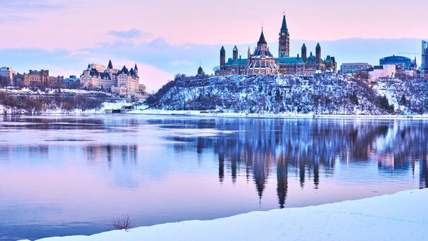 View of the Parliament Hill in winter, Ottawa