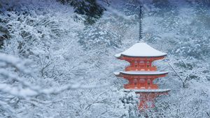 雪に覆われた清水寺, 京都 (© Paitoon Pornsuksomboon/Shutterstock)(Bing Japan)