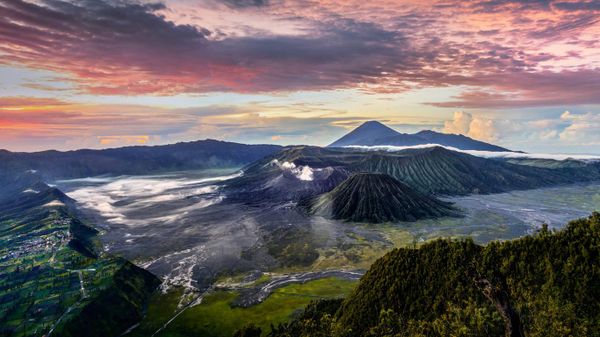 Smouldering Mount Bromo in East Java, Indonesia
