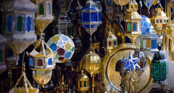 Lanterns, including traditional Ramadan lanterns, for sale in the souk near the Djemaa el Fna in Marrakech, Morocco