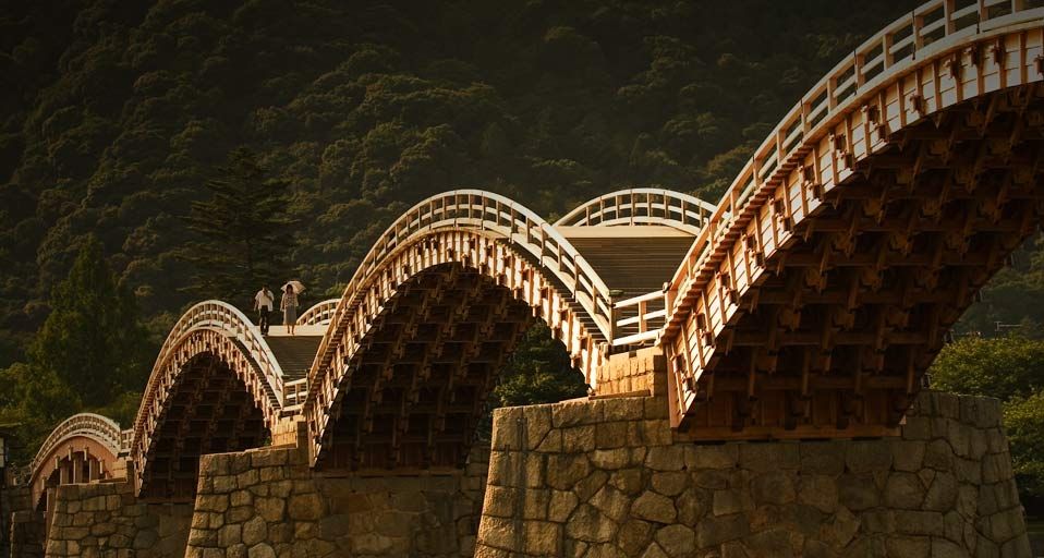Kintai wooden foot bridge in Iwakuni, Japan