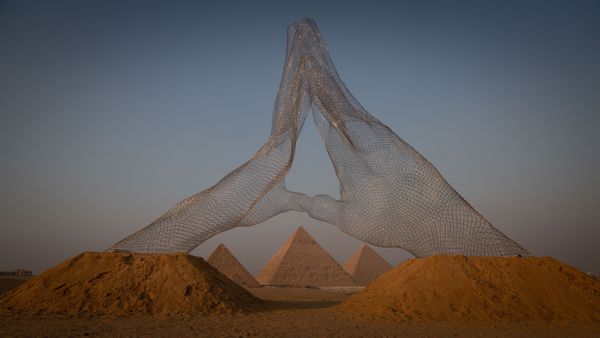 'Together' by Lorenzo Quinn, Great Pyramids of Giza, Cairo, Egypt