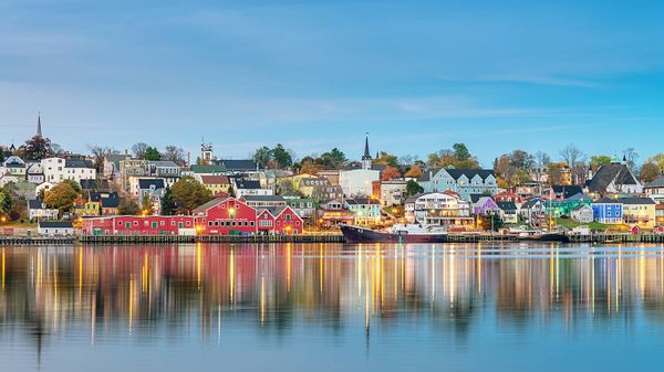 Panoramic view of the waterfront in Lunenburg, Nova Scotia