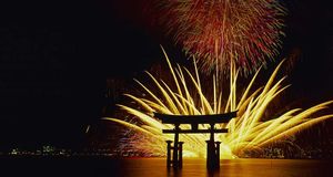 Miyajima Water Fireworks Display, Miyajima, Japan – JTB Photo/Photolibrary &copy; (Bing New Zealand)