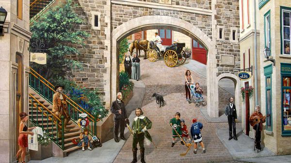 Mural painting ‘Fresque des Québécois,’ in Place-Royale, Quebec City