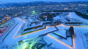 雪化粧の五稜郭, 北海道 函館 (© Hiro1775/Getty Images)(Bing Japan)