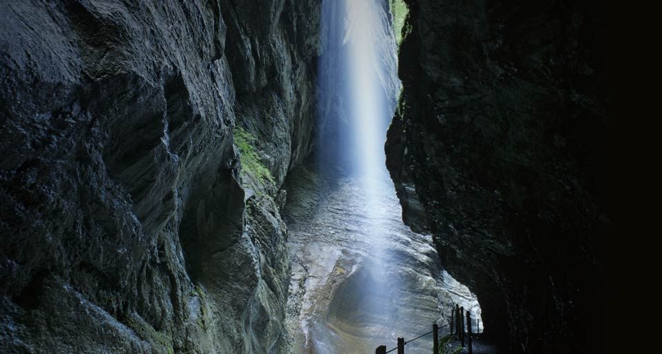 Waterfall in ravine of Partnach in Garmisch Partenkirchen, Bavaria, Germany