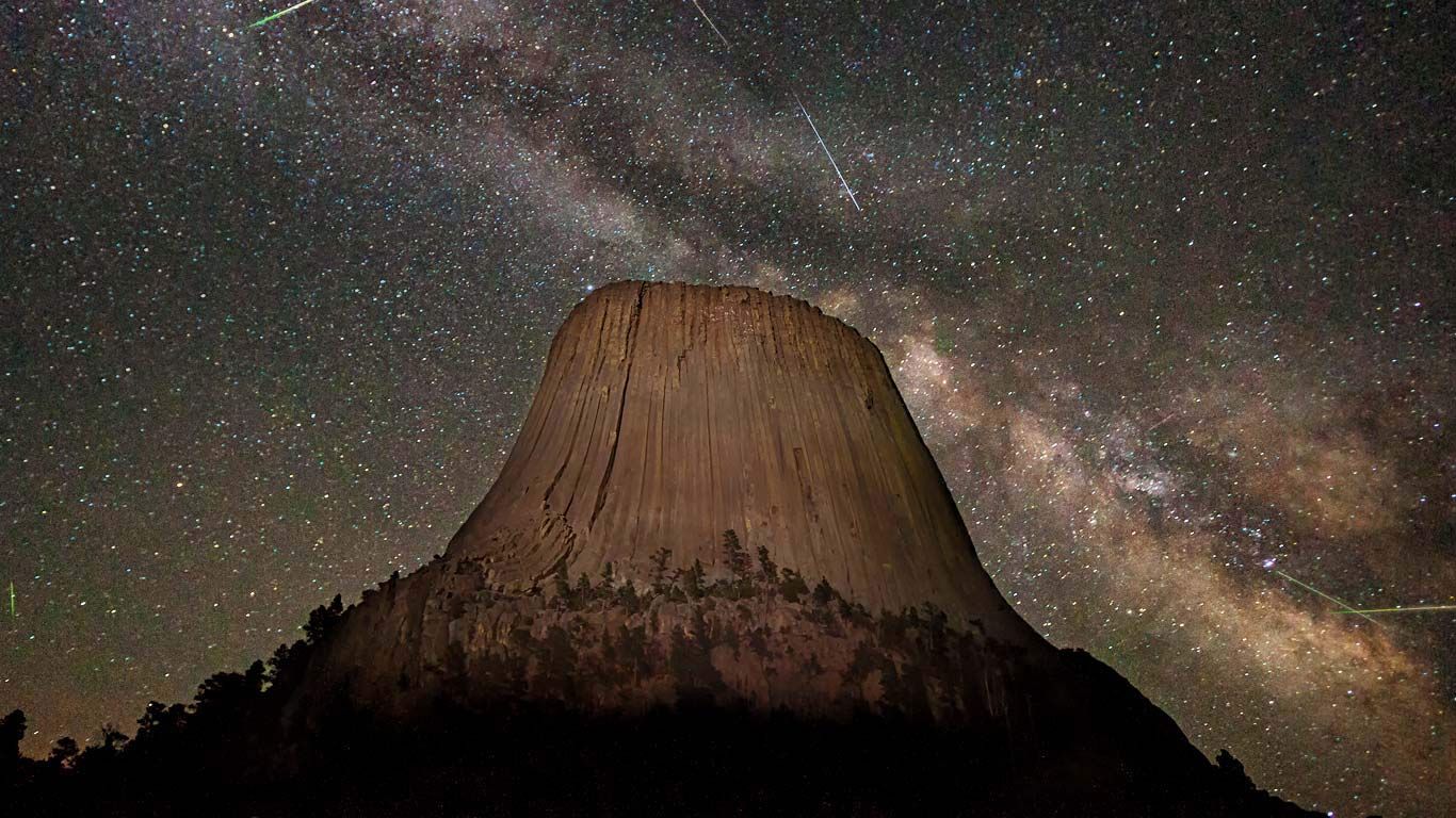 The Eta Aquarids meteor shower over Devils Tower in Wyoming