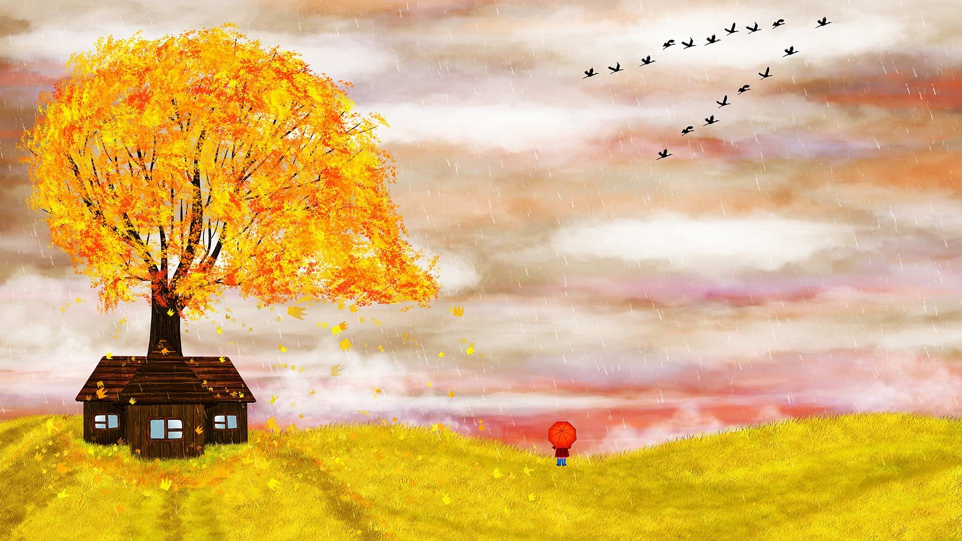 Illustration automnale d’une petite fille avec un parapluie pour la Journée mondiale du film d’animation