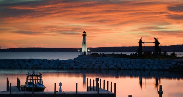 Wawatam Light in St. Ignace on Lake Huron, Upper Peninsula, Michigan