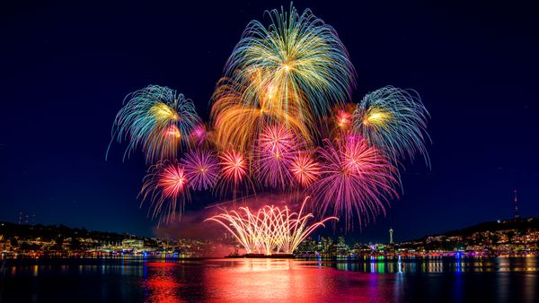 Fourth of July fireworks over Lake Union in Seattle