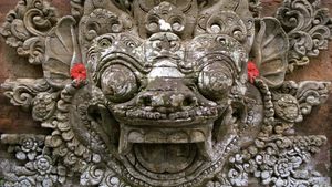 Stone carving at a temple in Ubud, Bali, Indonesia (© R. Schönebaum/plainpicture)(Bing New Zealand)