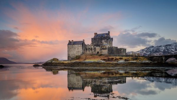 Dawn at Eilean Donan Castle on Loch Duich, Loch Alsh and Loch Long, Highlands