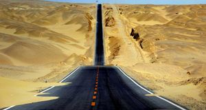 Highway through Qaidam Basin in western China -- Hou Deqiang/Corbis &copy; (Bing Australia)