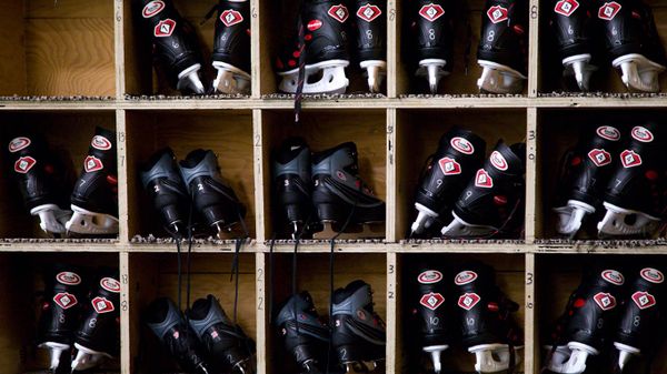 Ice skates in cubbies in Colorado