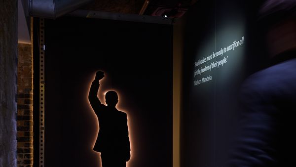 Silhouette of former South African President Nelson Mandela, 26 Leake Street, London, 2019