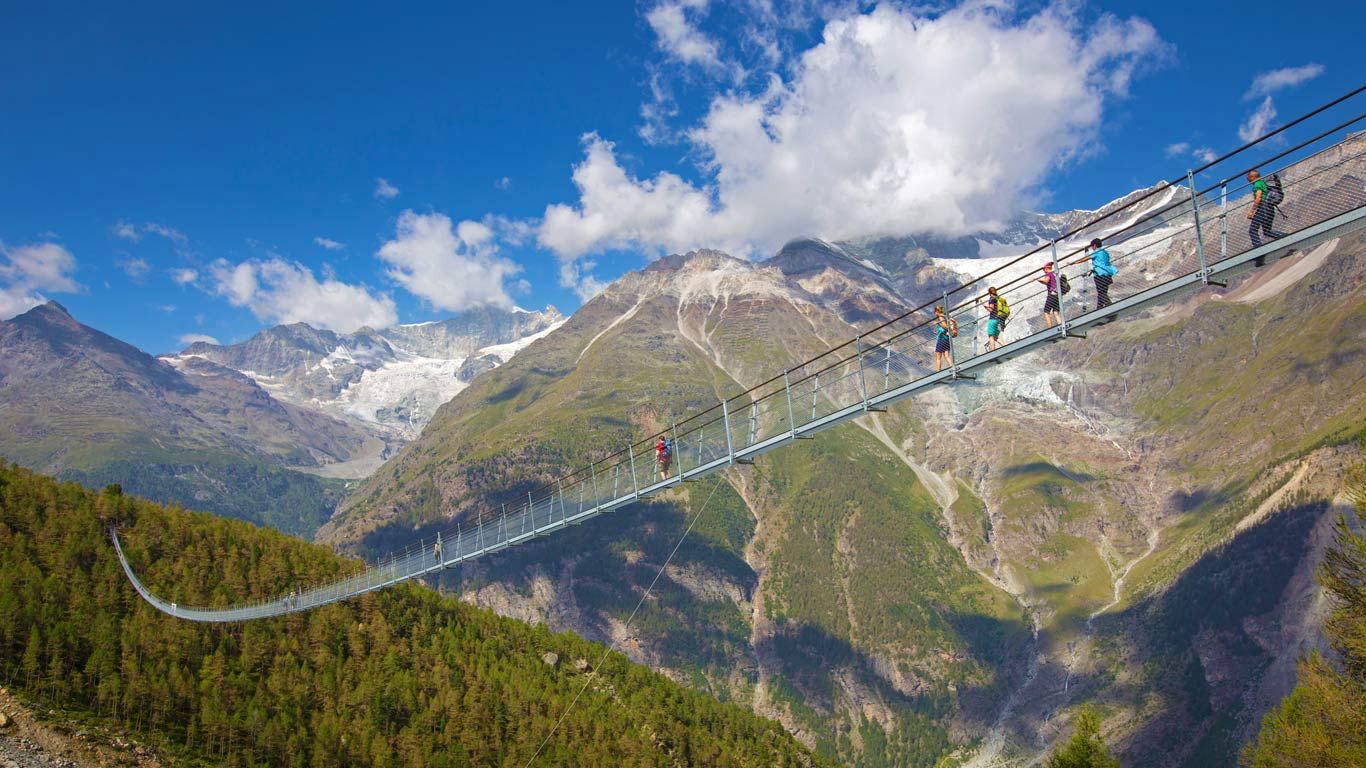 The Charles Kuonen Suspension Bridge near Randa, Switzerland, for Swiss National Day