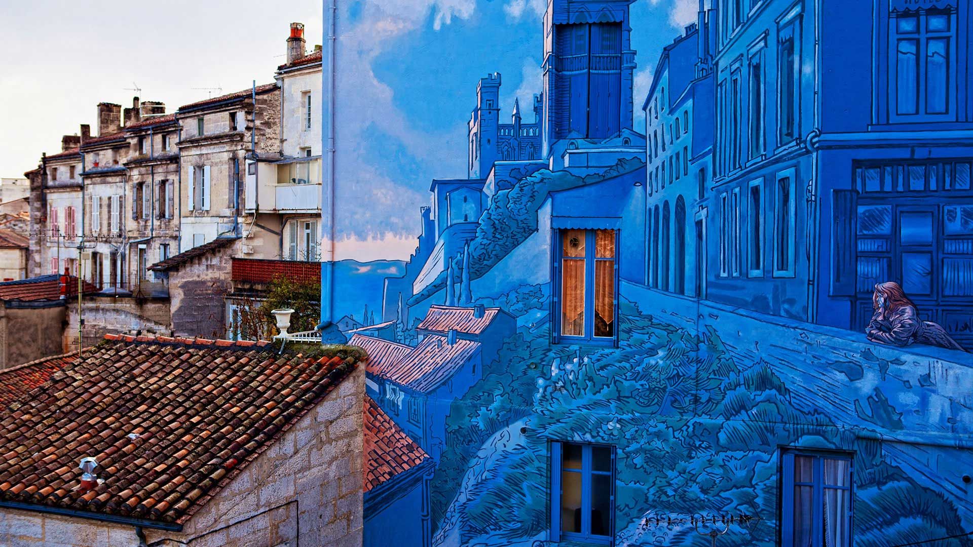« La fille des remparts », fresque de Max Cabanes, Angoulême, France