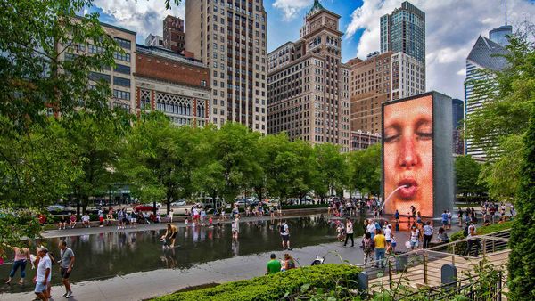 Crown Fountain, by Catalan artist Jaume Plensa, in Millennium Park, Chicago, Illinois, USA