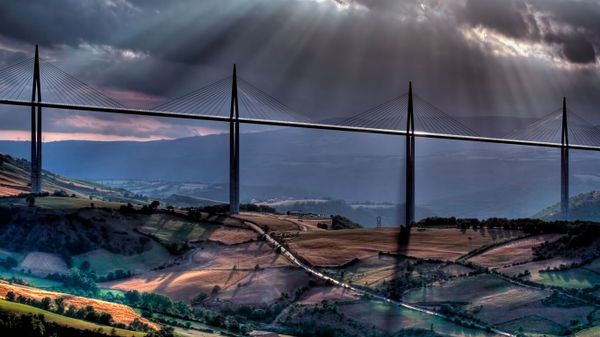 Millau Viaduct over the Tarn River Valley near Millau, France