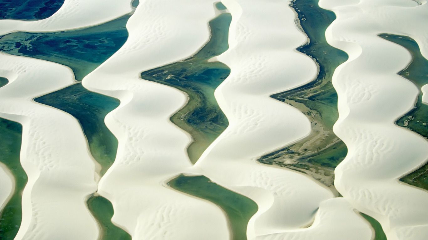 Sandy dunes and natural pools, Lençóis Maranhenses National Park, Maranhão, Brazil