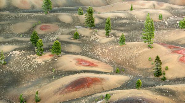 Painted Dunes below Cinder Cone, Lassen Volcanic National Park, California, USA