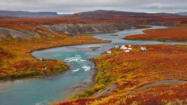 Fishing lodges on the Tree River in the Kitikmeot Region of Nunavut, Canada