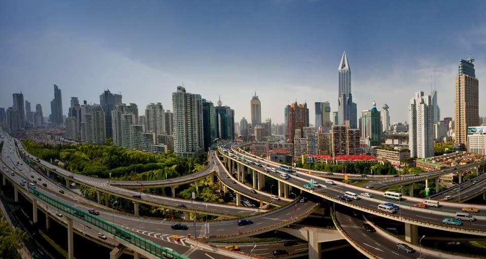 Highways and skyline of Shanghai, China