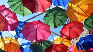 Art installation of umbrellas, Borough Market, London, England (© Malcolm P Chapman/Getty Images)(Bing United Kingdom)