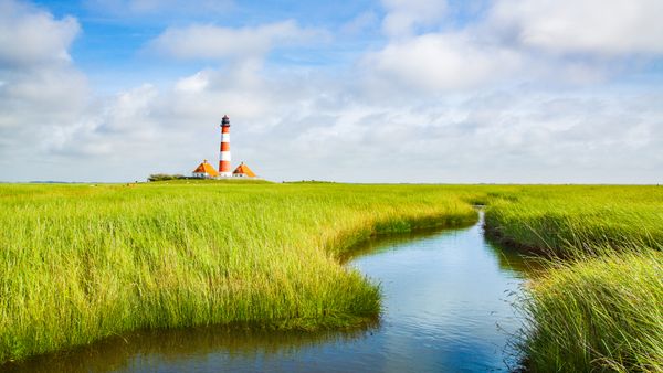 Westerheversand Lighthouse in Westerhever, Schleswig-Holstein, Germany