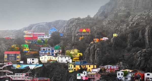 Multi colored homes along shoreline of St. John's, Newfoundland and Labrador, Canada