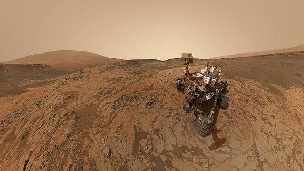 NASA's robotic rover Curiosity at Mount Sharp on Mars