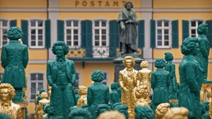 Ludwig van Beethoven sculptures and monument at the Münsterplatz, Bonn, Germany (© dpa/Alamy Live News)(Bing Australia)
