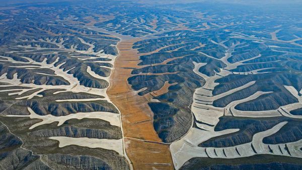 Agricultural fields in the Monegros Desert near Los Monegros, Spain