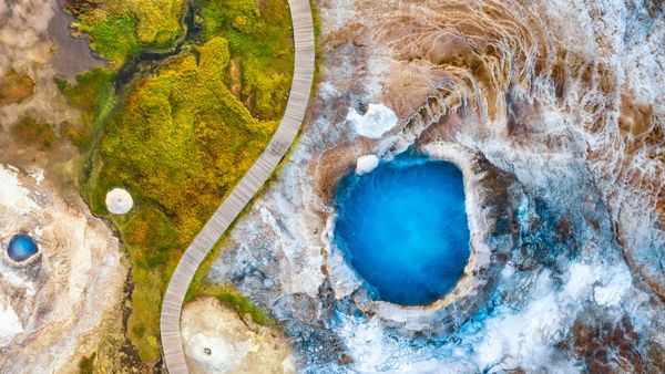 Geothermal blue pool Bláhver at Hveravellir, Iceland