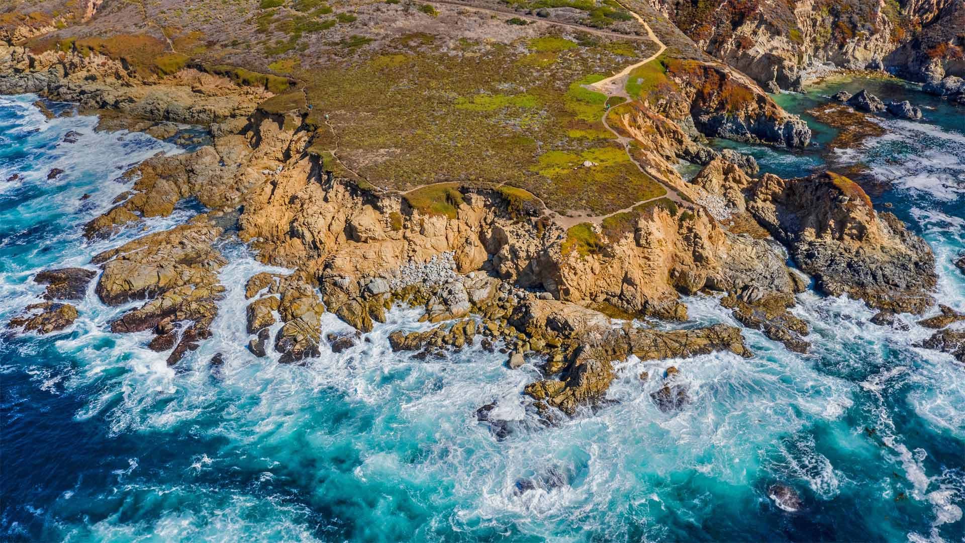Aerial view of the Big Sur coastline near Monterey, California, USA